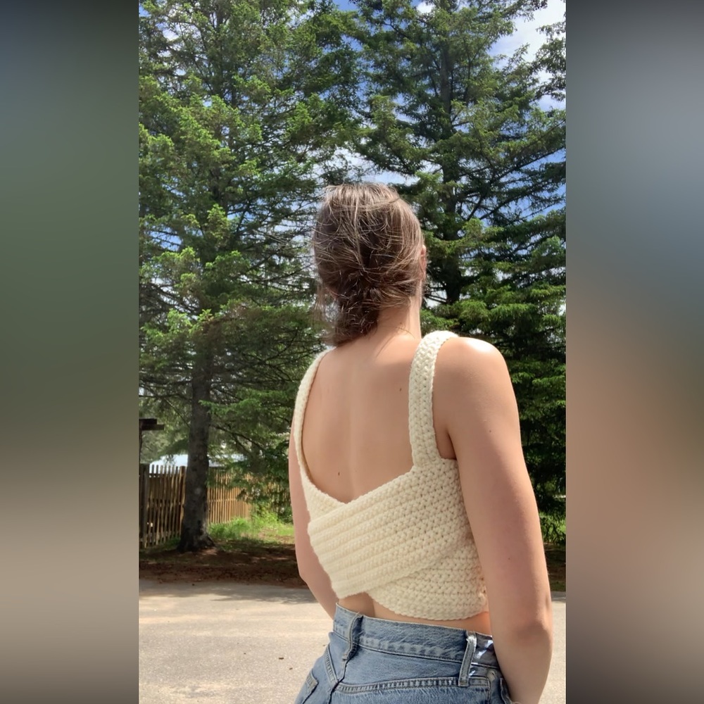 Handmade reversible crochet criss cross crop top